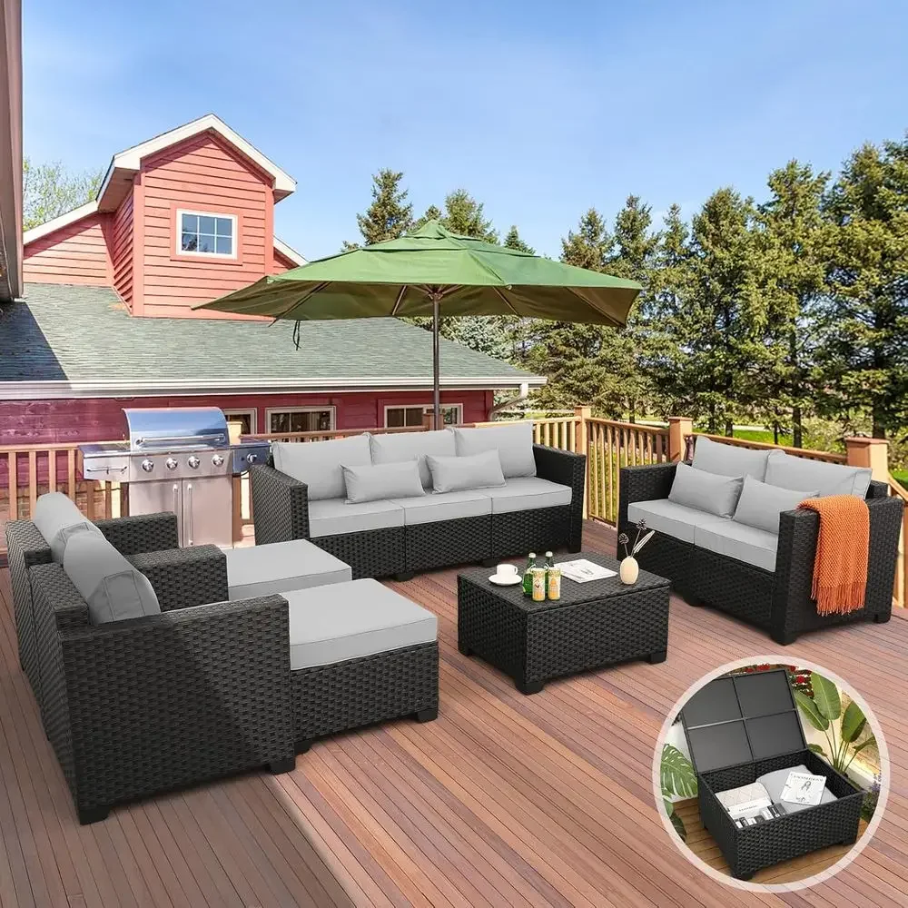 Outdoor Furniture With Storage For Cushions - 7-местный уличный секционный комплект мебели для
