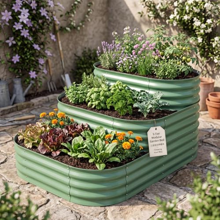 Planter Raised Metal - Оцинкованная приподнятая грядка 61x42x31 дюймов, 3-ярусный