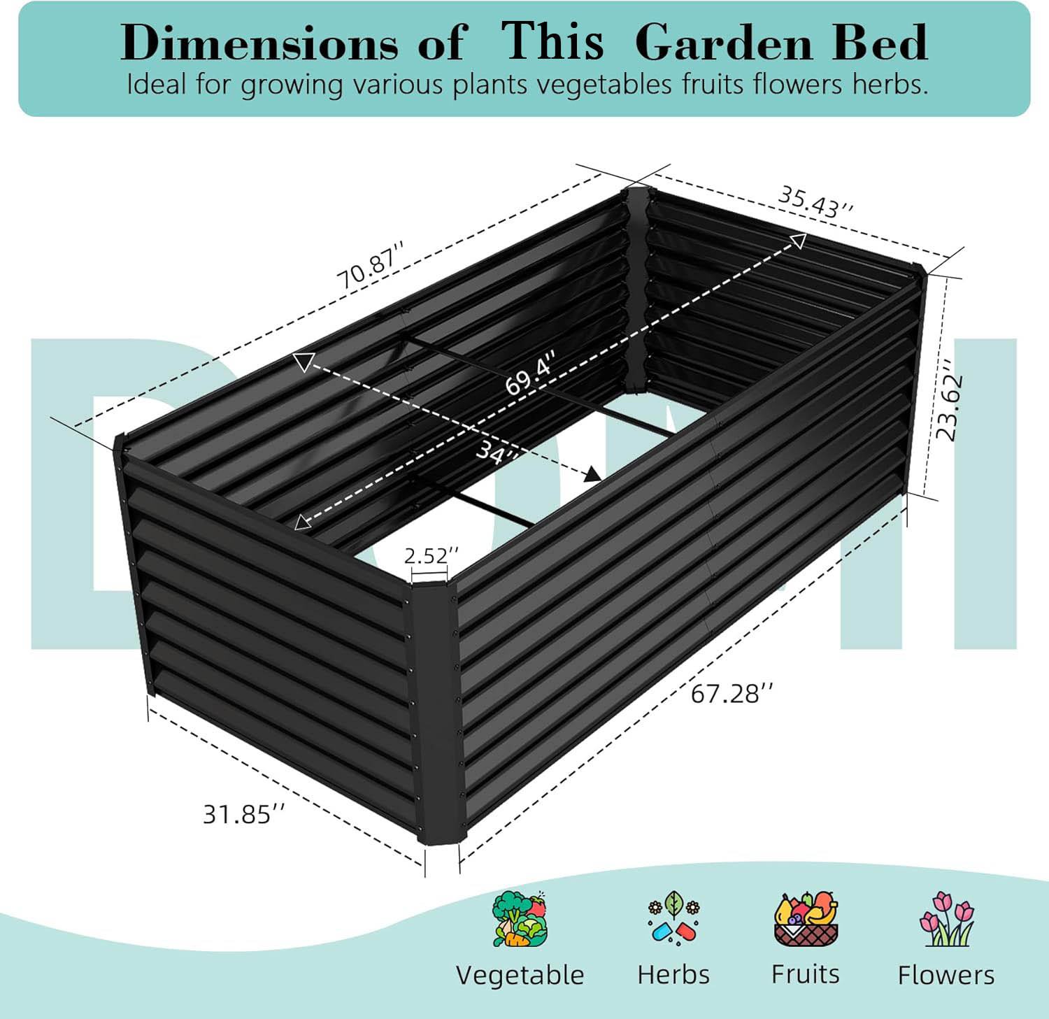 Planter Raised Metal - Оцинкованная приподнятая грядка 6x3x2 фута, уличный