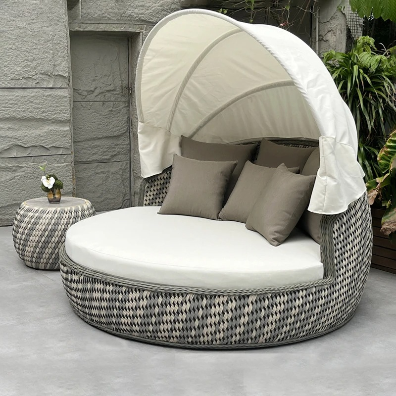 Outdoor Furniture Lounge Set - Круглая плетеная кушетка-шезлонг с защитой от