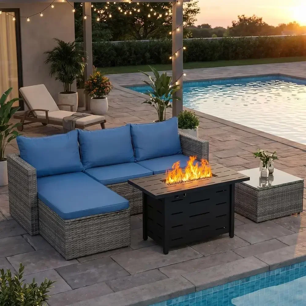 Outdoor Furniture With Fire Pit - 4-местный комплект садовой мебели из ротанга