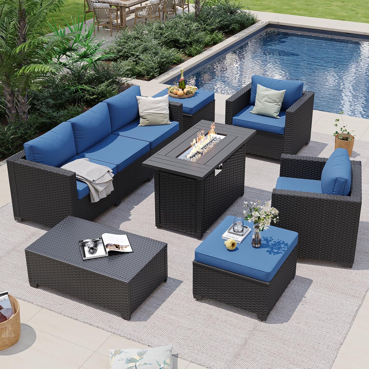 Синий уличный секционный диван – обзор и цена Outdoor Furniture With Fire Pit